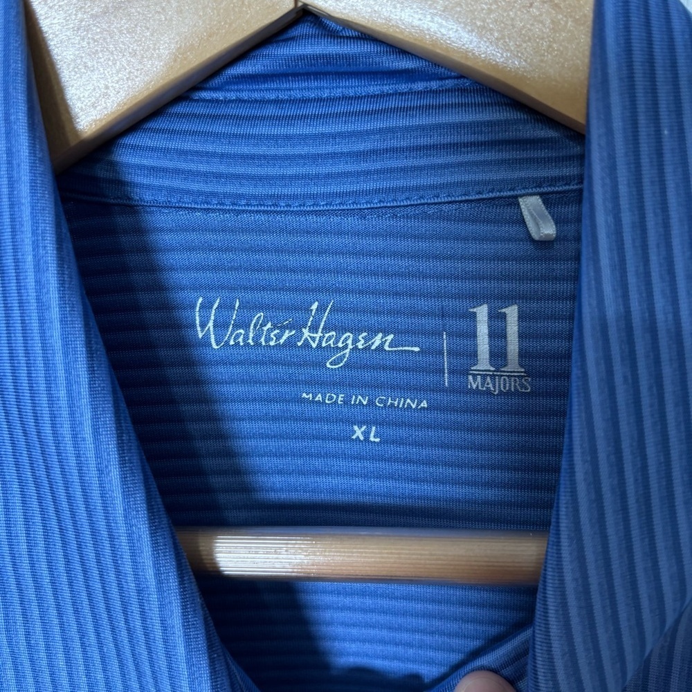 Walter Hagen Golf Polo Men’s XL Blue Stripe 11 Majors Long Sleeve Performance - Picture 3 of 7